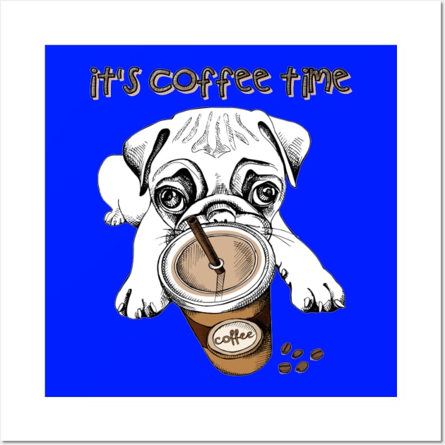 Pug puppy with a plastic cup of coffee Wall Art by amramna